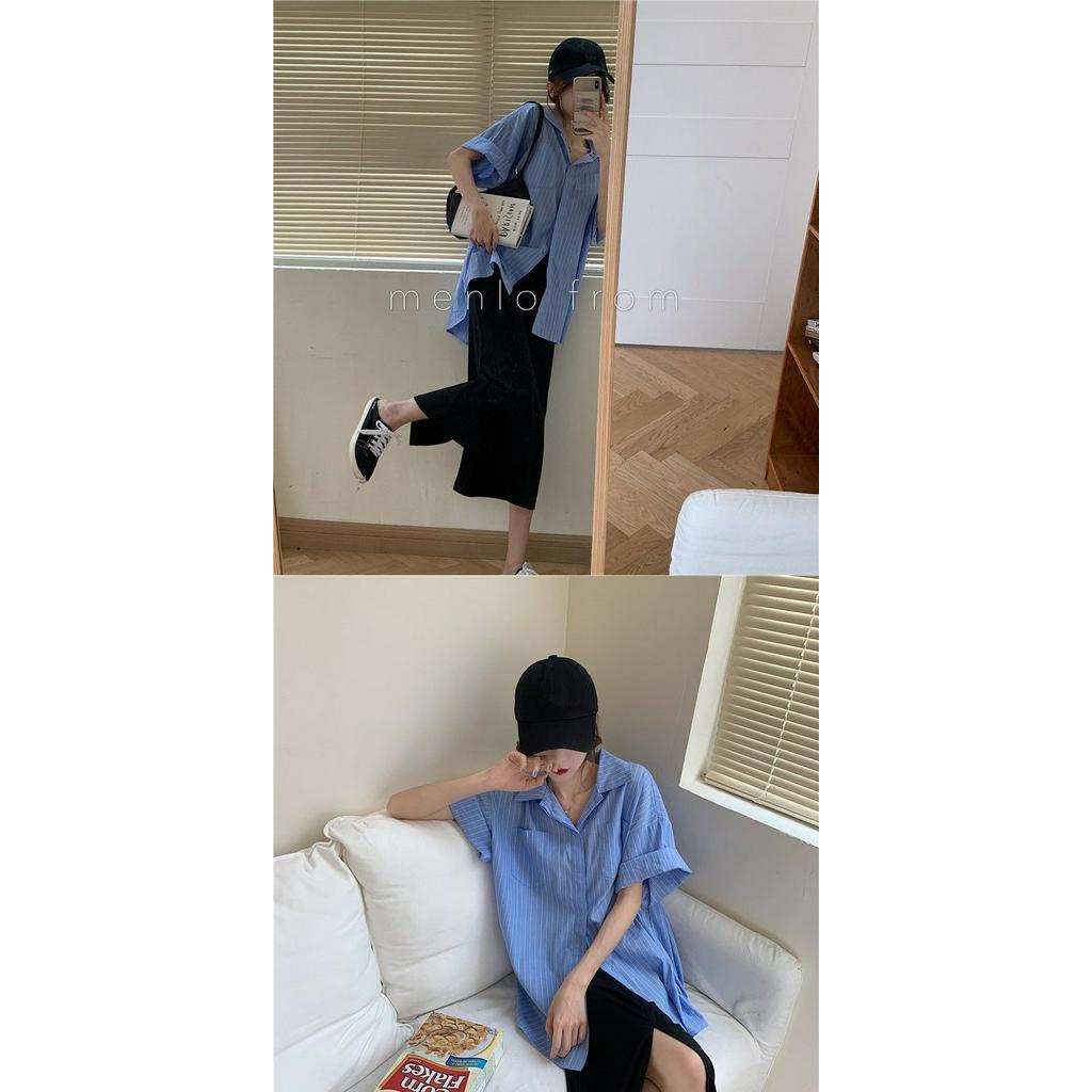 Áo Sơ Mi Sọc Tay Ngắn Thời Trang Dành Cho Nữ