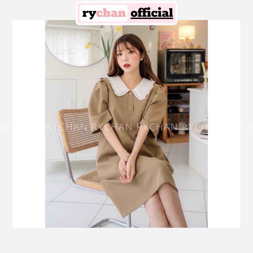 Đầm Suông Nude Cổ Trắng Tay Lở - DS020
