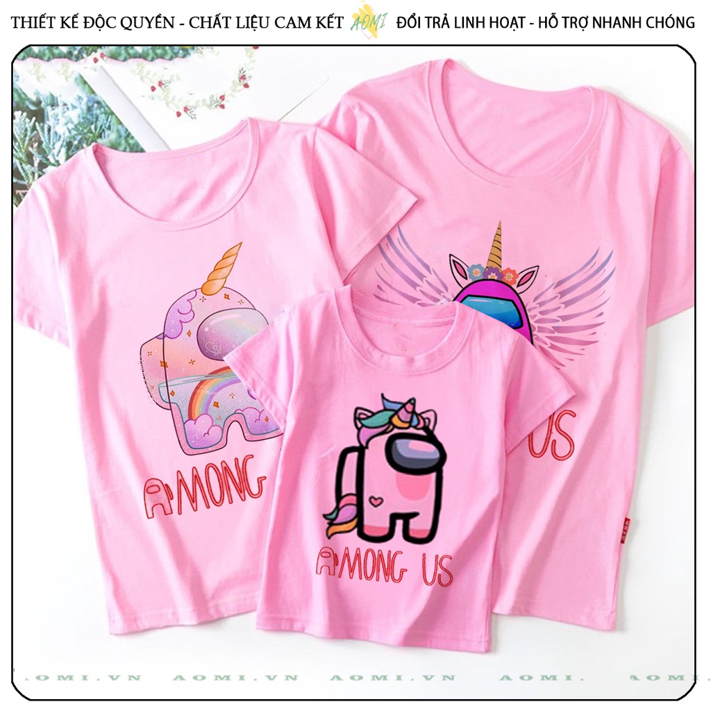 ÁO THUN PINK AMONG US UNICORN KID PHÔNG NAM NỮ GIA ĐÌNH CẶP ĐÔI CÓ SIZE TRẺ EM CHO BÉ TRAI GÁI AOMIVN