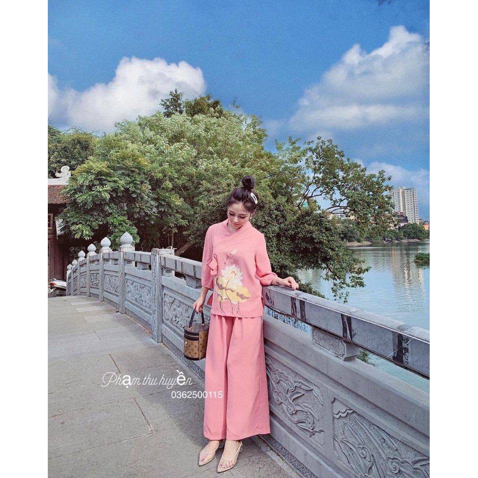ĐỒ LAM ĐI CHÙA PHỐI HOA SEN THÊU CAO CẤP