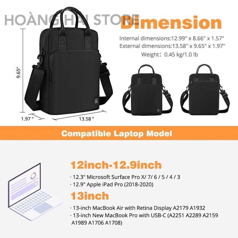 Túi đeo chéo dáng dọc Wiwu chống sốc ipad, surface, macbook, laptop 12.9 inch, 13 inch, túi xách công sở nam nữ đeo chéo