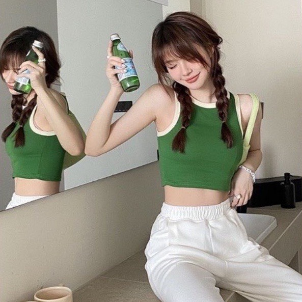 Áo croptop ba lỗ thun tăm phối viền nhiều màu dáng croptop nữ  - dáng ôm co dãn cá tính siêu xinh
