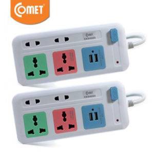 Ổ cắm điện đa năng comet CES4223 dài 3m, 2 ổ cắm ba chấu, 2 ổ cắm hai chấu, 2 ổ cắm sạc USB