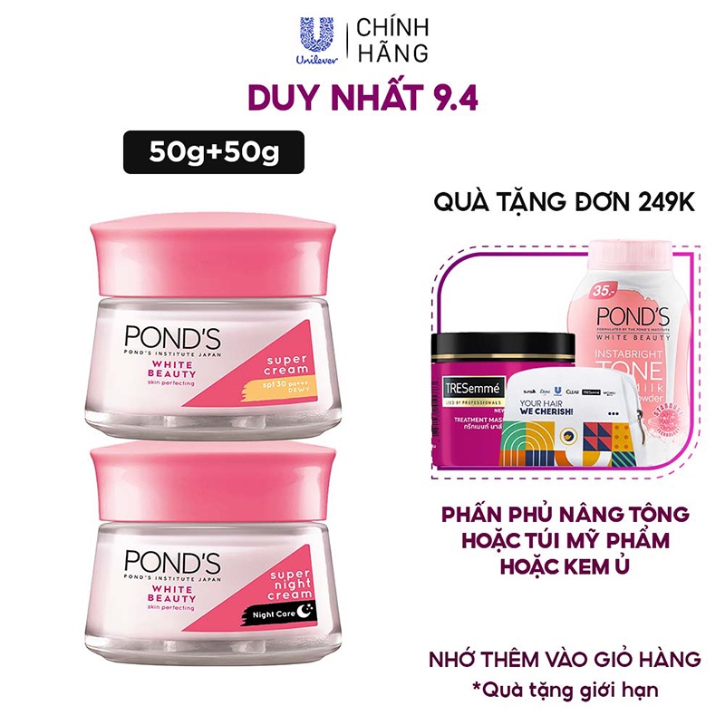 Combo Kem Dưỡng Da POND'S White Beauty Trắng Mịn Không Tỳ Vết Ngày Và Đêm (50g x 2)