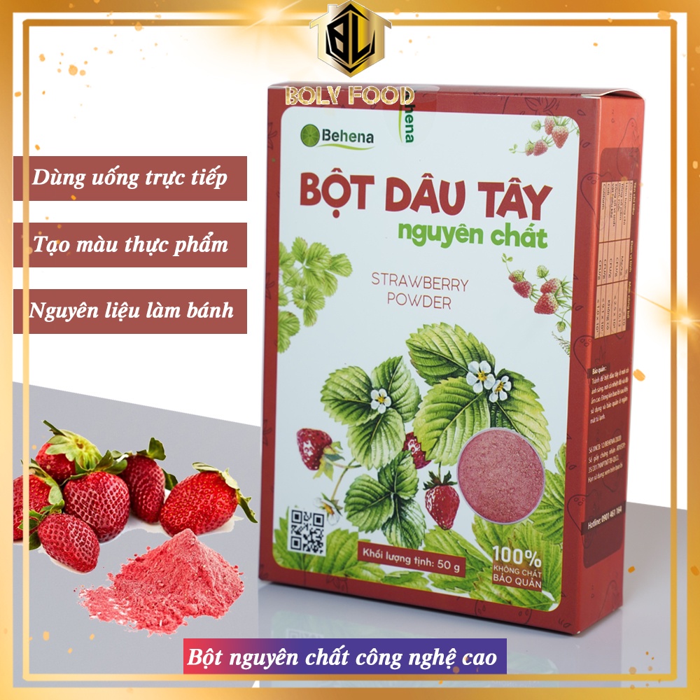 Bột dâu tây Behena nguyên chất đẹp da, tạo màu làm bánh hộp 50g - BolyFood