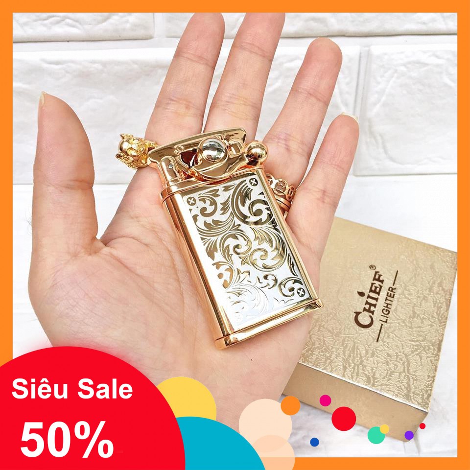 [-30%] bật lửa chief Gold khắc hoa văn (XÀI XĂNG+CHÍNH HÃNG)