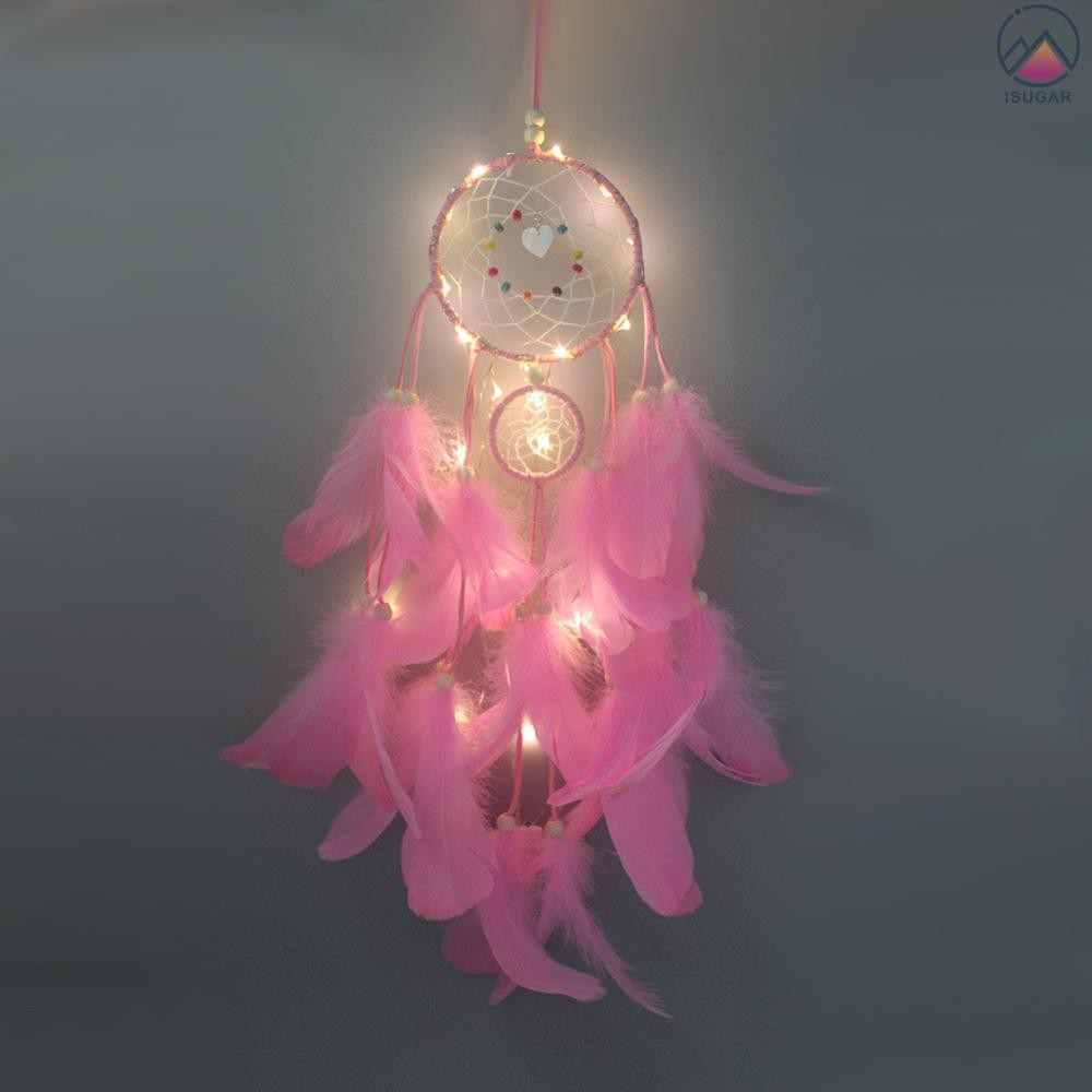 [Mẫu mới] Dreamcatcher đính lông vũ có đèn LED treo trang trí