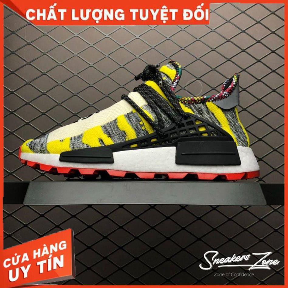 (FREE SHIP + HỘP + QUÀ) Giày thể thao NMD Human Race Solar HU 3MPOW3R 1N5P1RE vàng xám đế đỏ siêu đẹp cho nam và nữ ◦