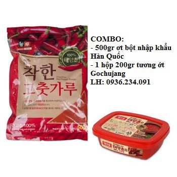 Combo 500g bột ớt Hàn quốc Nongwoo + Hộp tương ớt Hàn quốc CJ 200g