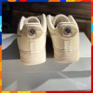Giày Sneaker cổ thấp AF1 Air Force 1 Stussy Fossil Stone, Giầy AF1 Air Vải Kem đủ bill box
