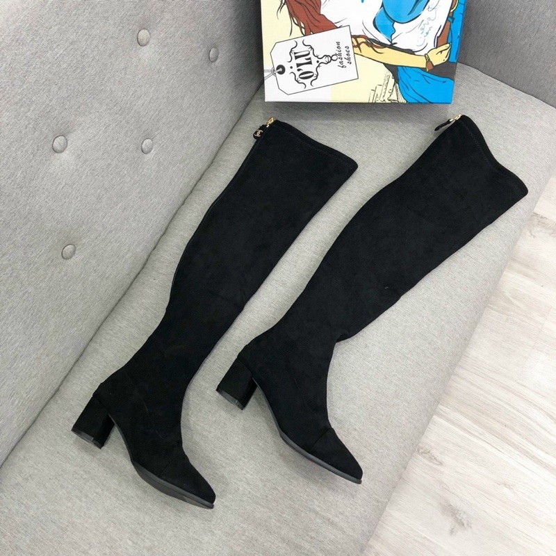 Bốt boot đùi channel da lộn gót trụ fullbox hàng cao cấp