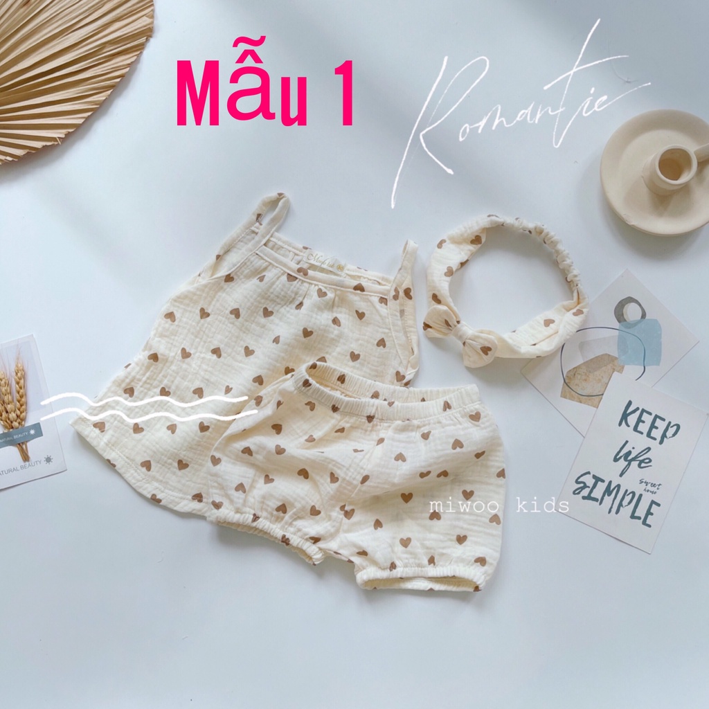 Đồ bộ 2 dây chất musline cao cấp cho bé gái / Đồ bộ 2 dây bé gái
