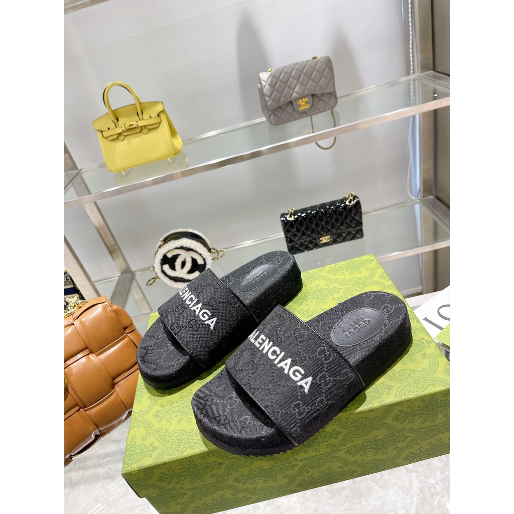 Dép quai ngang unisex kiểu dáng trẻ trung GUCCI GG GC da thật cao cấp
