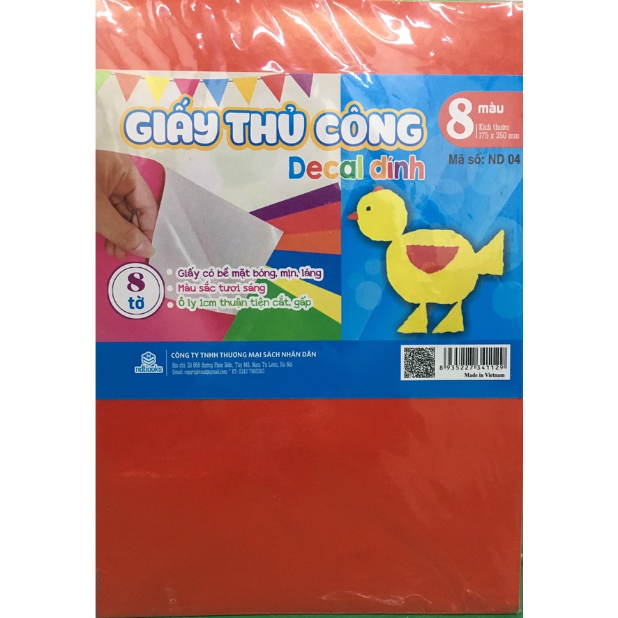 Tập Giấy Thủ Công 08 Màu 08 Tờ ND 04 - Có Decan Dán Sẵn – KT 175x250mm