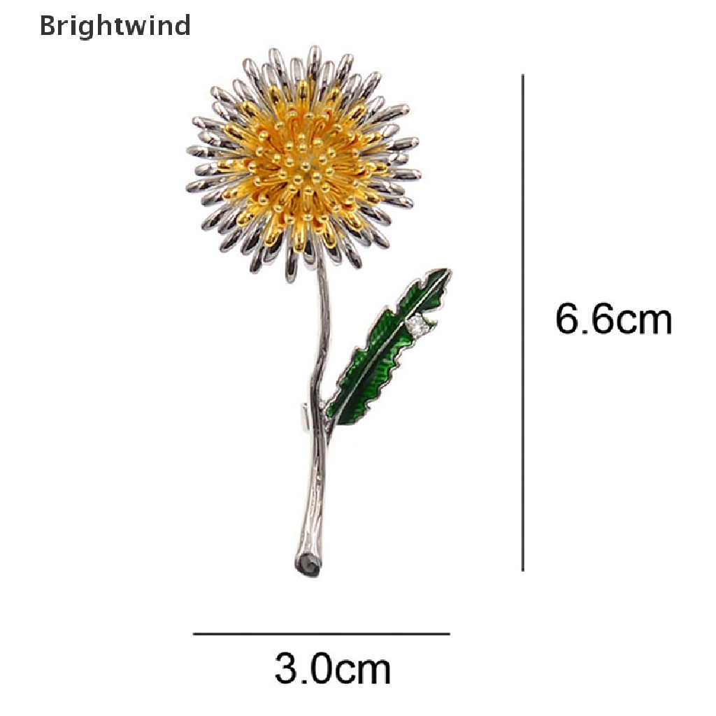 [Brightwind] Green Leaf Yellow Dandelion Flower Enamel Brooches Plants Brooch Pins Party Gift Hot Sell