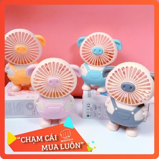 Quạt mini tích điện cầm tay hình heo, quạt để bàn