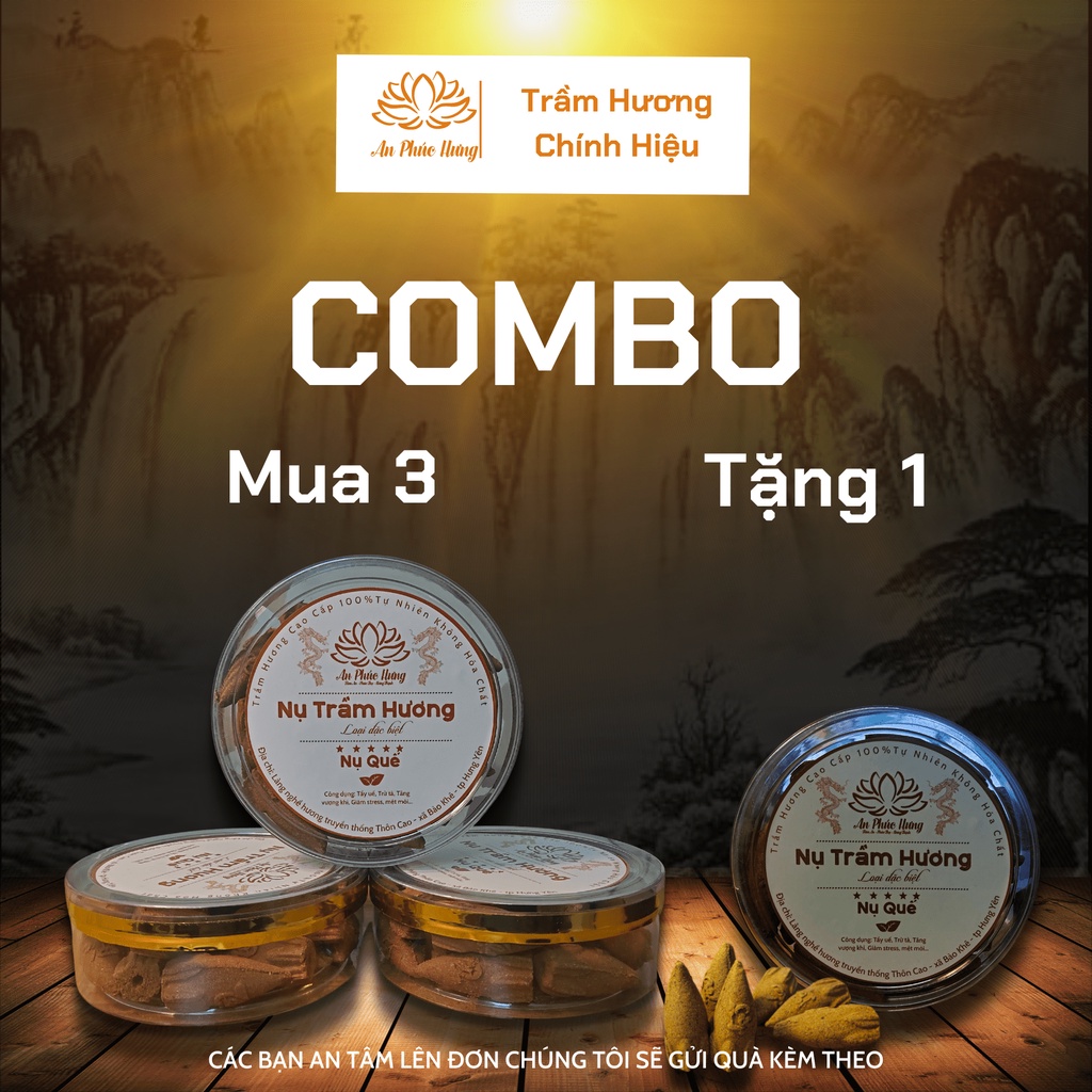 Trầm hương - Nụ trầm hương cao cấp khói ngược hương tự nhiên 100% hình nụ sen PHÚC LỘC THỌ Hương Quế
