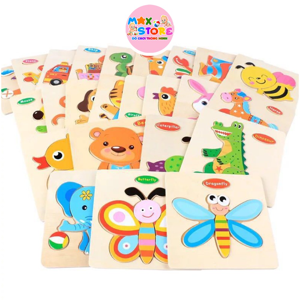 (Mẫu ngẫu nhiên) Combo 5 Tranh Gỗ Ghép Hình Nổi 3D