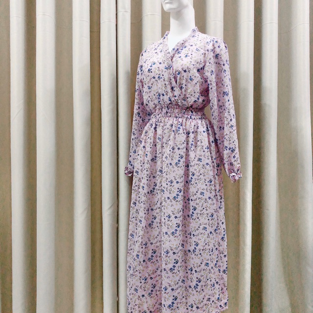 Đầm maxi NHIỀU MÀU đắp chéo ngực tay dài đầm vintage họa tiết hoa đầm bầu đi biển