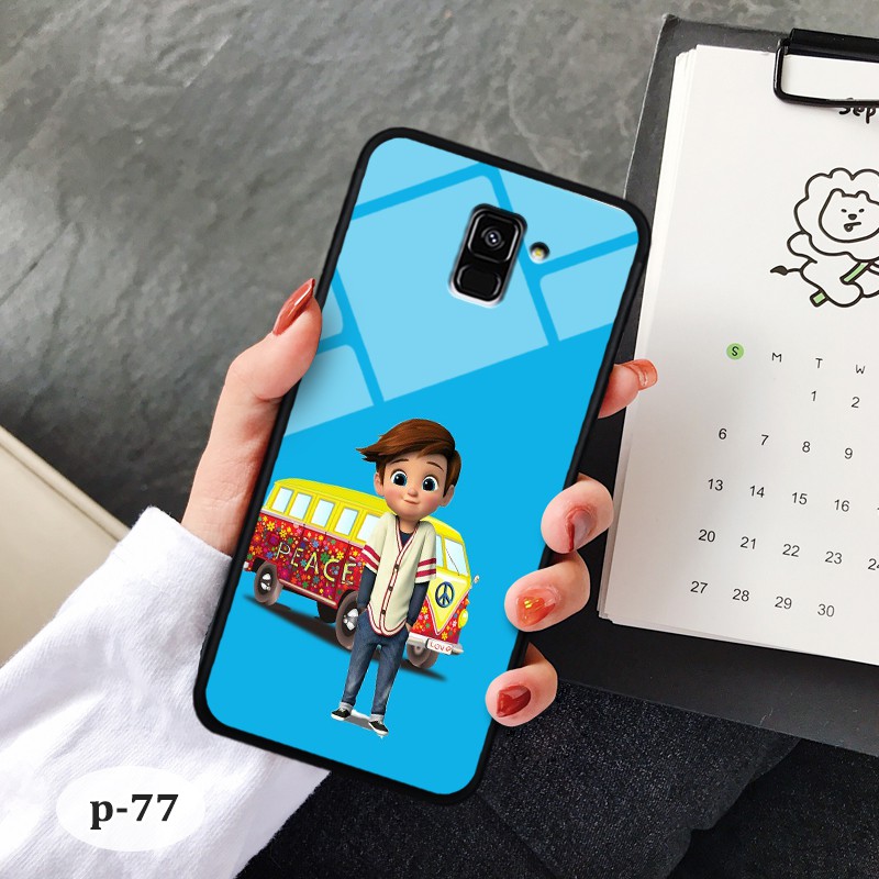 Ốp lưng kính 3D Samsung A5/ A8 2018- hình cute