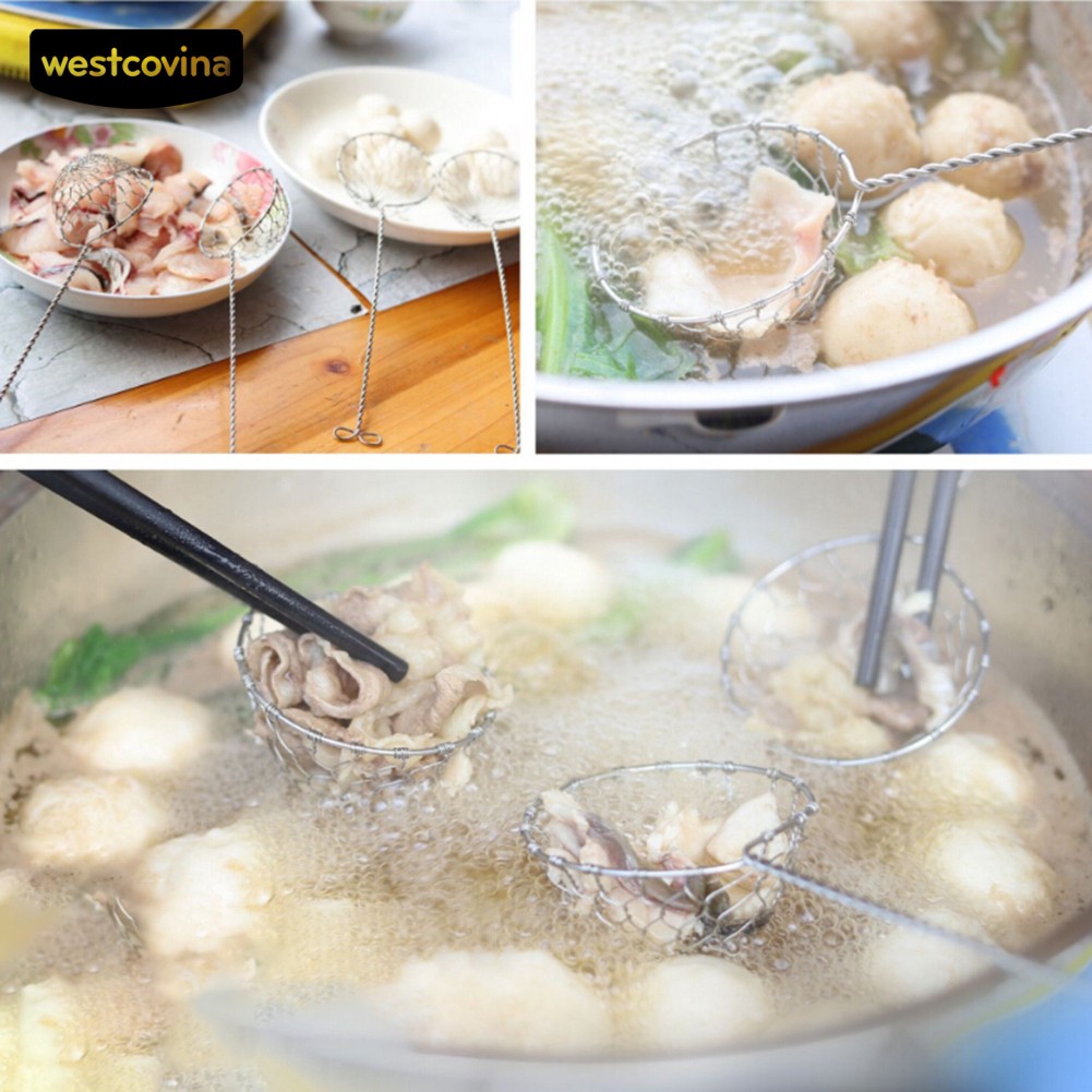 WEST✦ Stainless Steel Oil Filter Hot Pot Fondue Sieve Colander Spoon Cookware