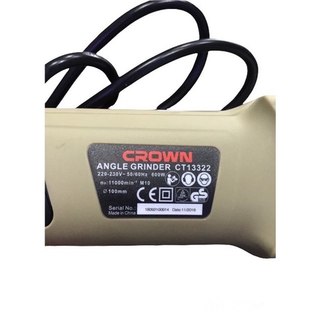 Máy Mài Góc, Máy Cắt Cầm Tay, Máy Cắt Thân Ngắn 100mm - 600W Crown CT13322 - HÀNG CHÍNH HÃNG