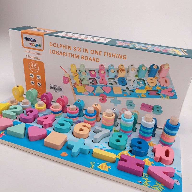 Bộ đồ chơi gỗ toán học-cho bé từ 1-5 tuổi -câu cá-đếm số-đếm vòng-thả khối-rèn luyện phép tính cho bé
