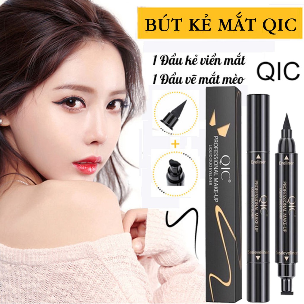 Bút kẻ mắt nước hai đầu không trôi QIC nội địa trung, chì kẻ mắt nước chống nước lâu trôi, trang điểm, vẽ mắt dạng lỏng.