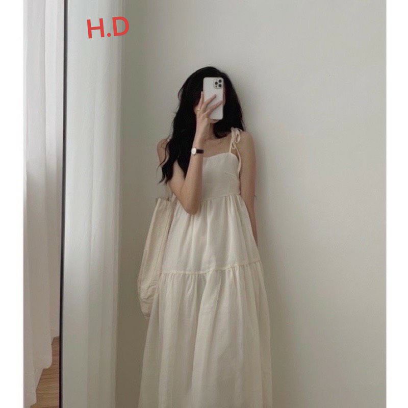Váy hai dây babydoll  2 lớp có tay tháo rời mặc 4 kiểu🎀Đầm Maxi đi biển dáng dài Vintage tiểu thư