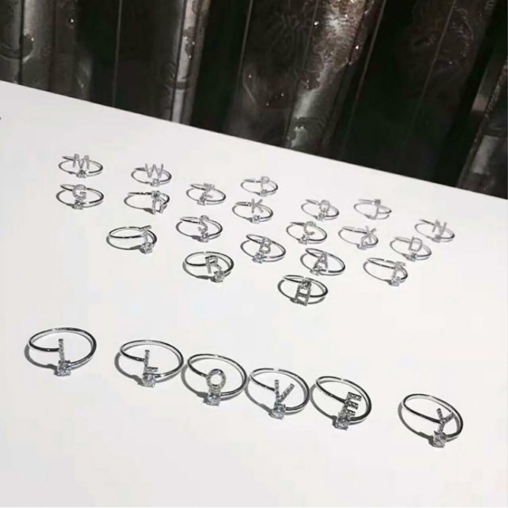 Nhẫn đeo tay thời trang mặt hình chữ cái đính đá nhân tạo cho nữ