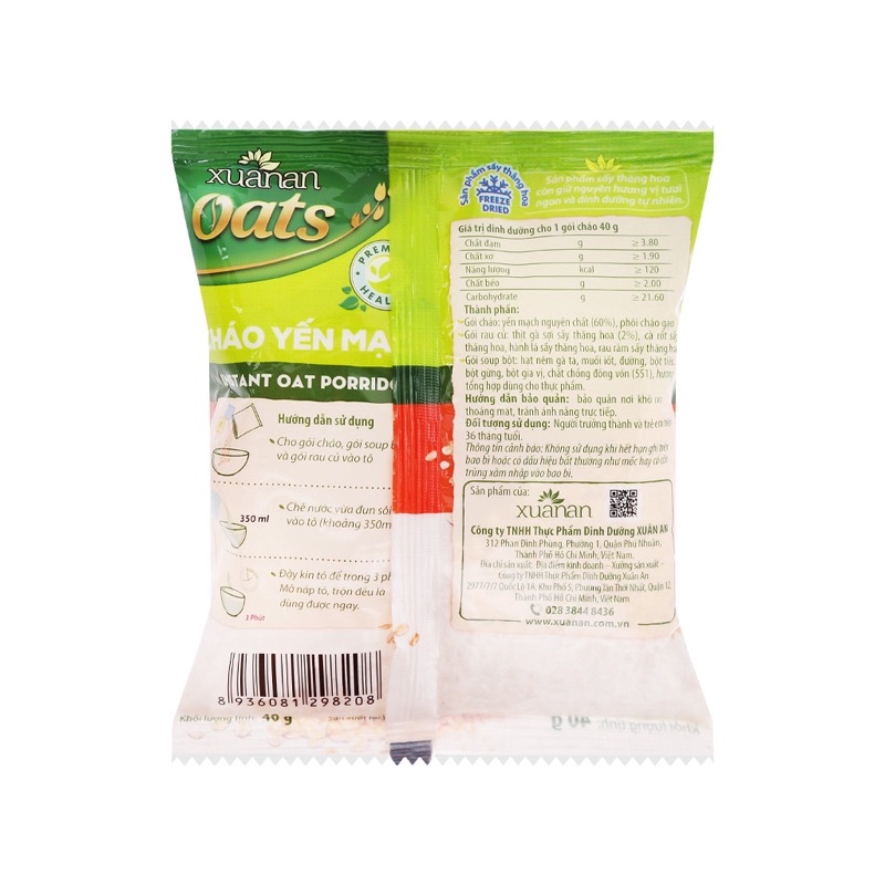 [ Mua nhiều hỗ trợ giảm giá] Cháo yến mạch Xuân An ăn liền gói 40g với 3 hương vị ( thịt bằm, thịt gà và rau nấm) | BigBuy360 - bigbuy360.vn