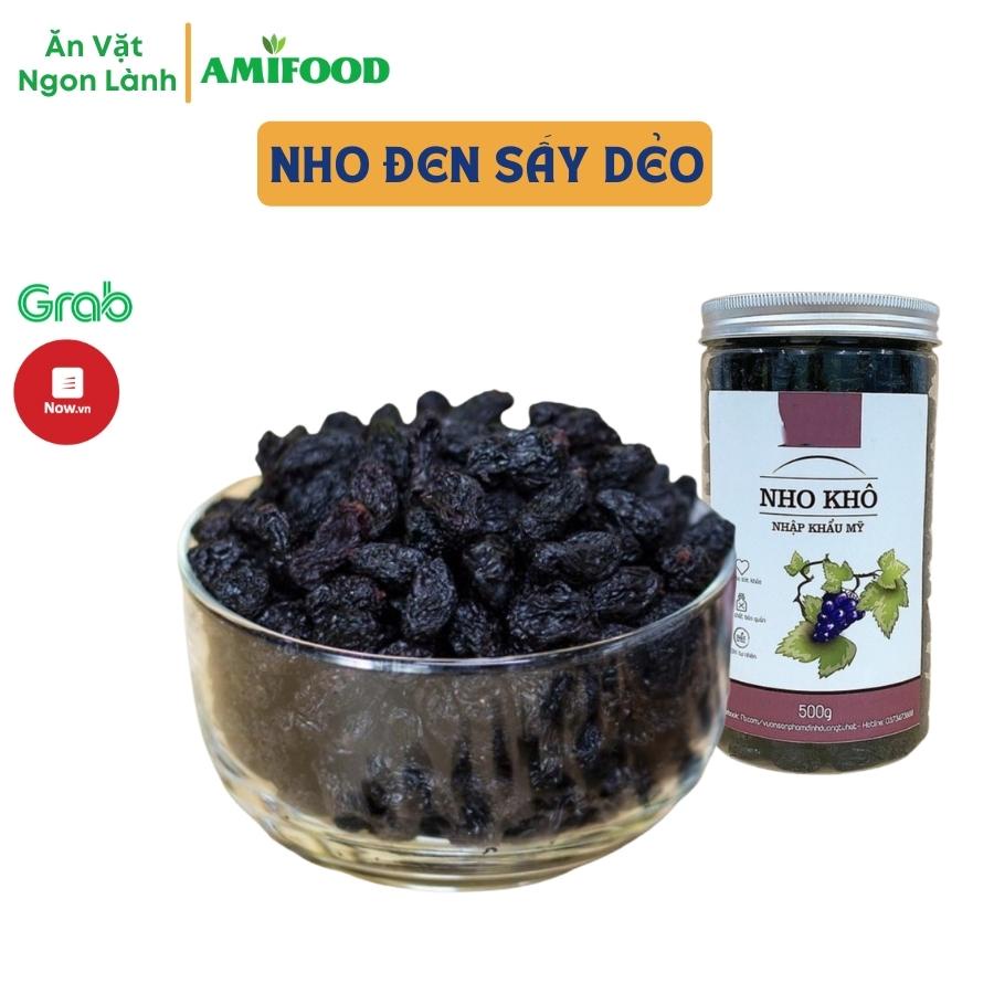 Nho Khô Đen Sấy Dẻo Không Đường AmiFood Chua Ngọt Tự Nhiên, Ăn Vặt, Ăn Kiêng - 500Gram