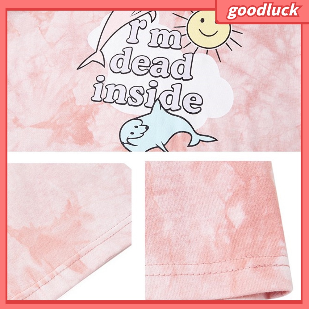 Áo thun tay ngắn nữ Cổ Tròn Tay Ngắn Phối Màu In Hoa