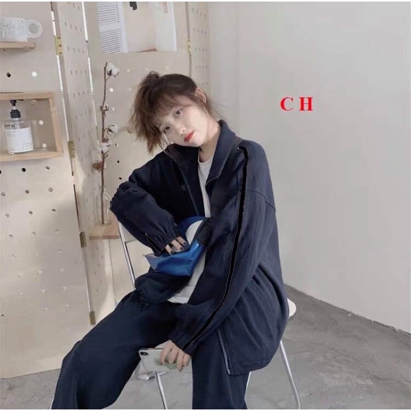 Sét Bộ NẼ chạy rót Ullzang khoá kéo Đồ mặc nhà nữ thu đông UnisexNỉ cotton loại 1 dày dặn, giữ nhiệtForm &lt;60kg
