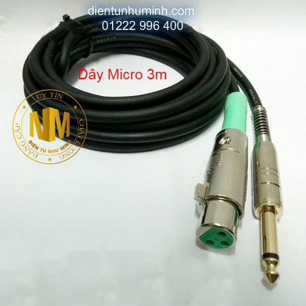 Dây micro Jack canon cái ra 6ly 3M Đen
