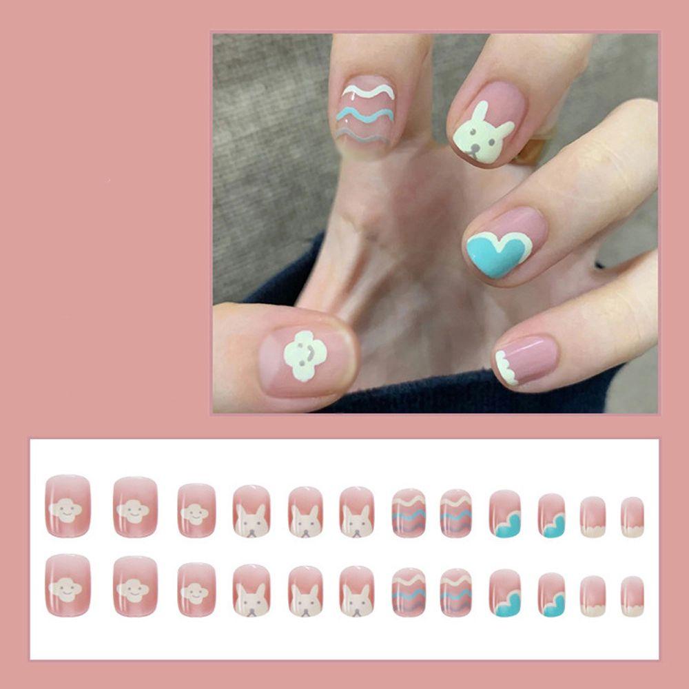 Bộ Móng Tay Giả Ngắn Hình Thỏ / Mèo Hoạt Hình Phong Cách Nhật Bản