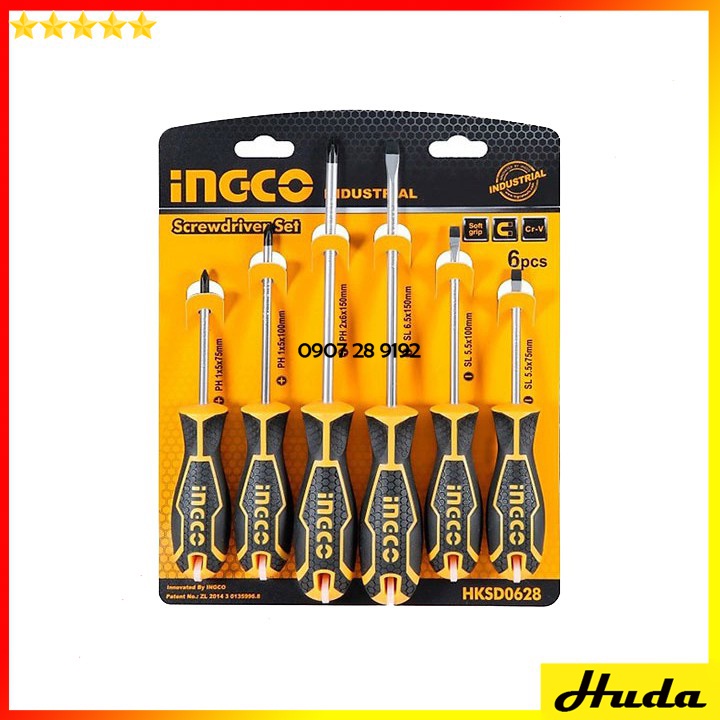 Bộ 6 tua vít dẹp và bake Total Ingco Bộ tuốc nơ vít thép chất liệu POI