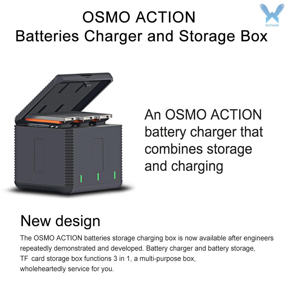 3 IN 1 Battery Charger Hub for DJI OSMO Action Camera Smart Intelligent Battery Charge Box TF-Card Storage with TYPE-C interface charger[rc]