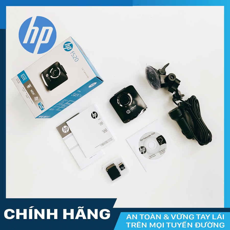 Camera hành trình HP F520 độ nét 2K + thẻ nhớ 16GB Class 10 - hàng chính hãng