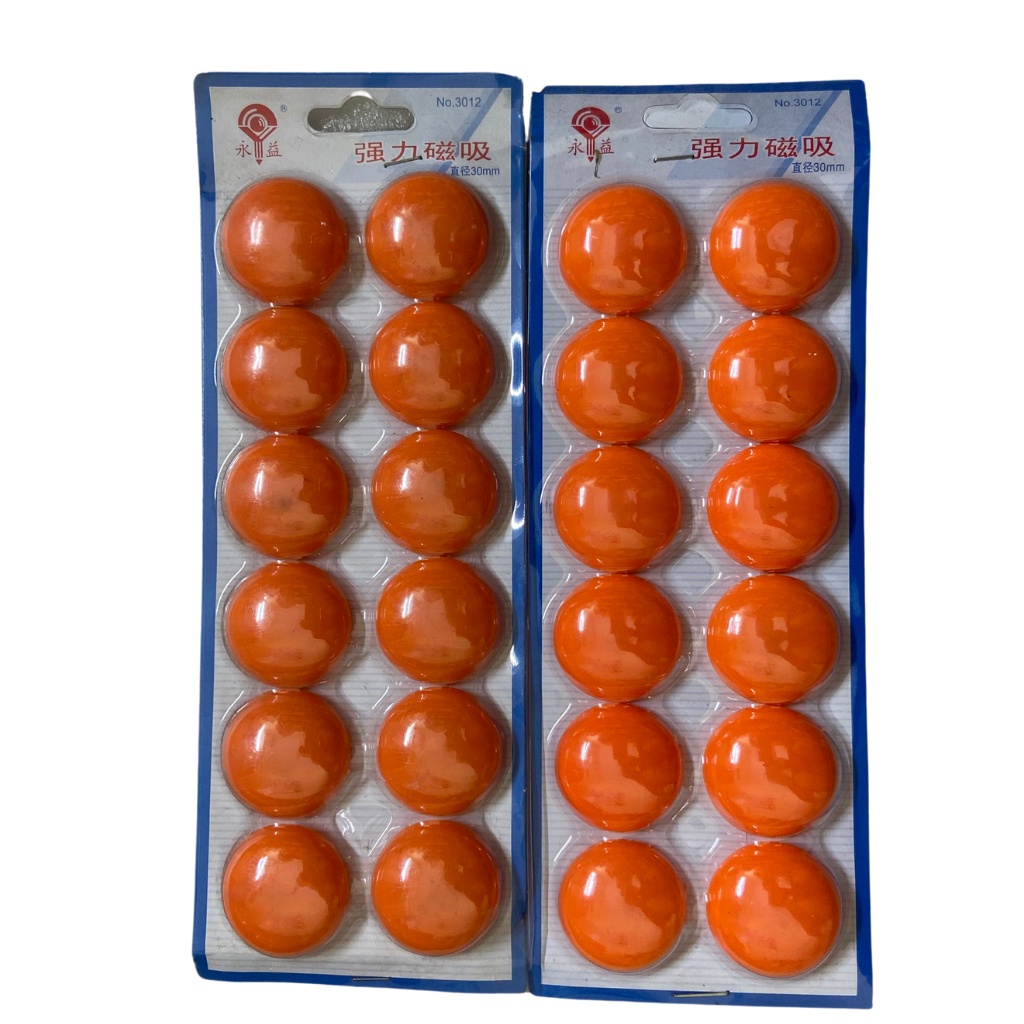 Vỉ nam châm 12 viên siêu đính bảng từ kích thước 30mm, nam châm màu cam