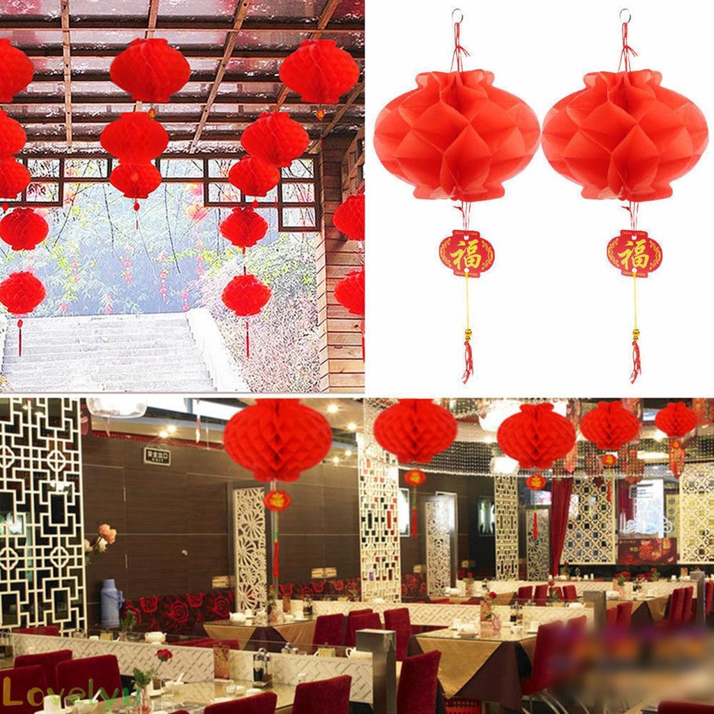 Set 10 lồng đèn đỏ bằng nhựa giấy phong cách trung hoa dùng trang trí nhà cửa