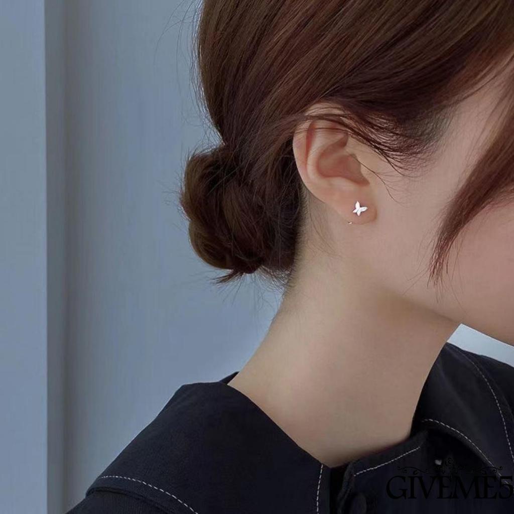 Khuyên tai mặt hình bươm bướm màu trơn bằng kim loại cho nữ