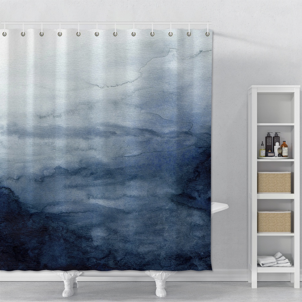 Rèm Che Bồn Tắm Bằng Polyester Chống Nước In Hình Ngọn Núi Sương Mù Có Móc Treo Cho Nhà Tắm
