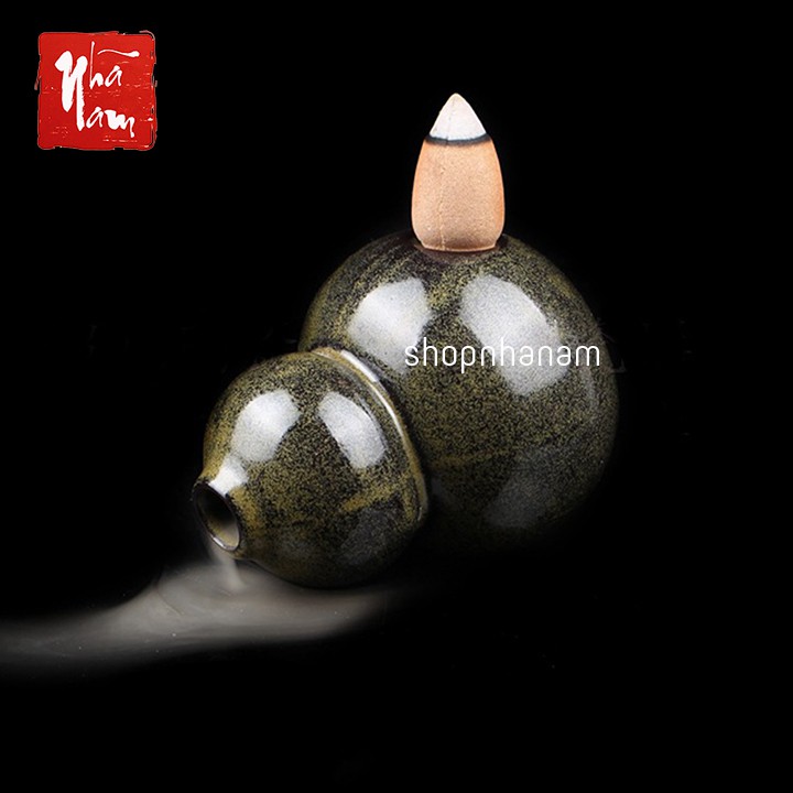 Thác khói trầm hương hồ lô tặng kèm nụ trầm chóp thơm cao cấp đồ gốm sứ tráng men
