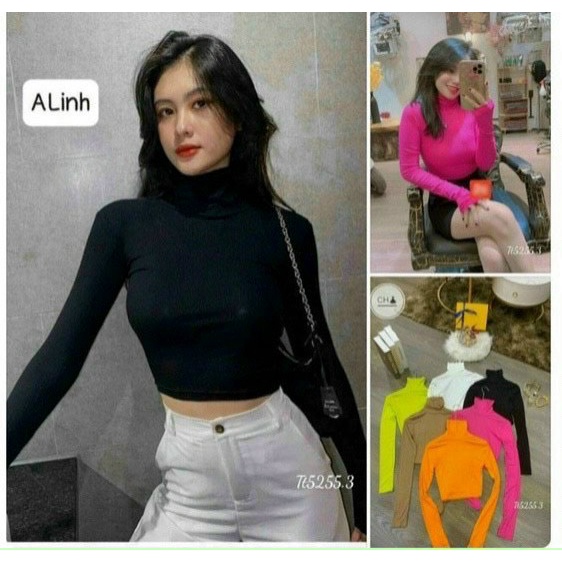 Áo croptop cổ lọ siêu xinh chất bozip xinh dày dặn