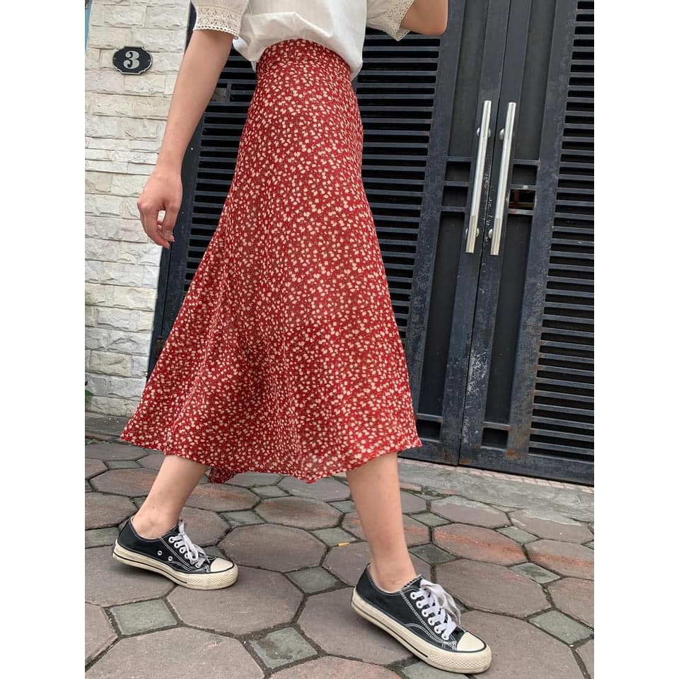 Chân váy hoa nhí xếp li nhỏ dáng dài vintage tiểu thư | BigBuy360 - bigbuy360.vn