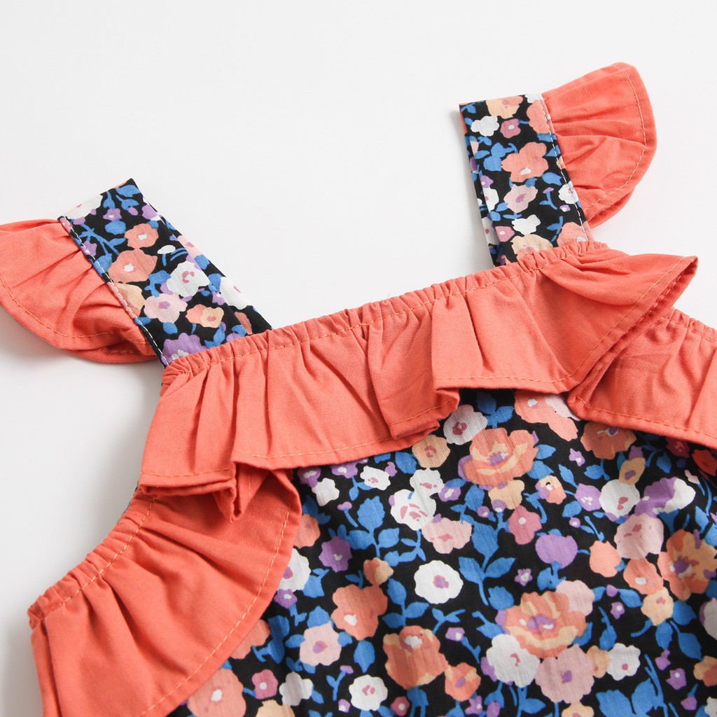 Áo liền quần Sanlutoz họa tiết hoa phong cách công chúa thời trang mùa hè cho bé gái