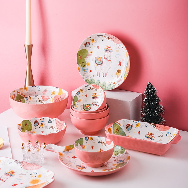 Phim hoạt hình sáng tạo Giáng sinh bộ đồ ăn gia đình khay nướng khay đựng súp bát salad bát đĩa cá tính Đĩa bộ