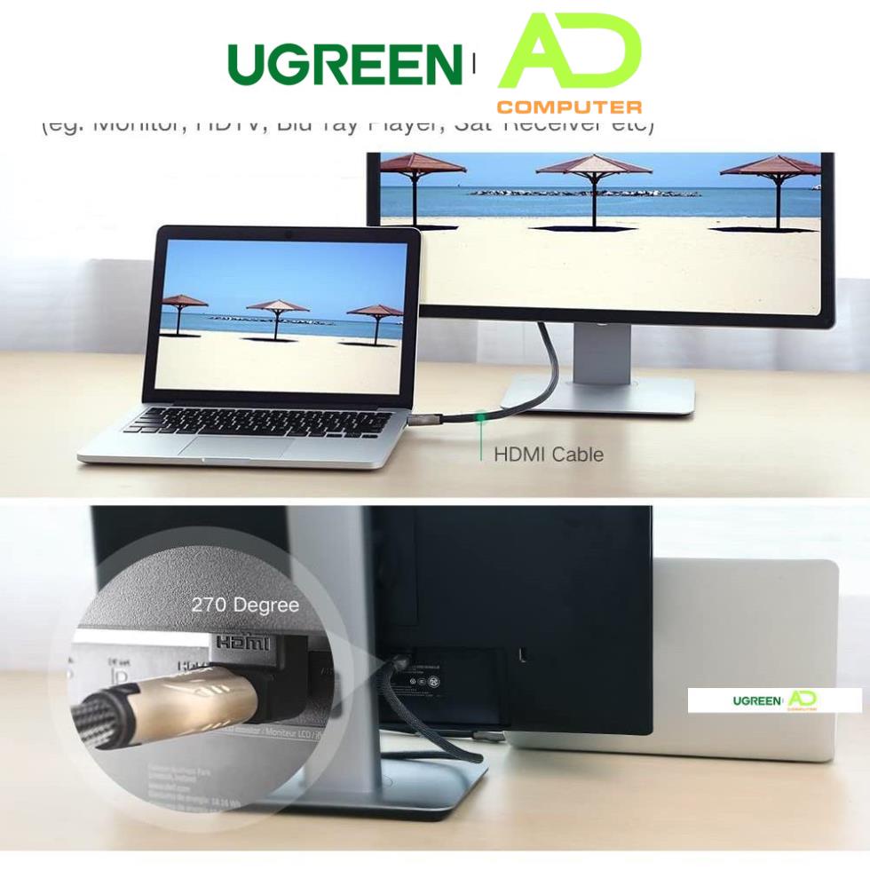 Đầu nối cổng HDMI cái sang HDMI đực vuông góc 90 độ UGREEN 20110 (màu đen) - Hàng phân phối chính hãng