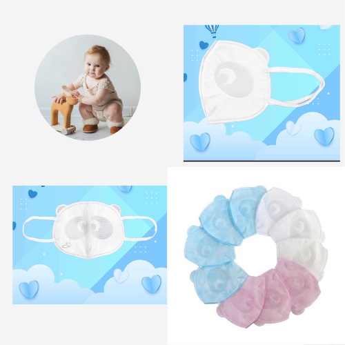 Khẩu trang 3D Gấu Panda 3Q kháng khuẩn cho bé 2-12 tuổi màu Xanh – Trắng